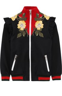 Спортивный кардиган с аппликациями и контрастной отделкой Gucci