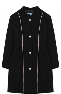 Шерстяное пальто с воротником-стойкой и контрастной отделкой Lanvin