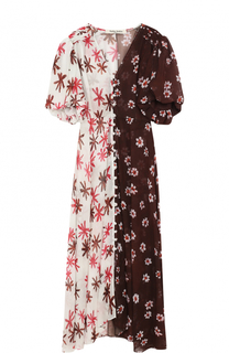 Приталенное шелковое платье-миди с принтом Tata Naka