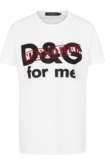 Хлопковая футболка прямого кроя с контрастной надписью Dolce &amp; Gabbana
