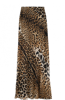 Шелковая юбка-макси с леопардовым принтом Saint Laurent
