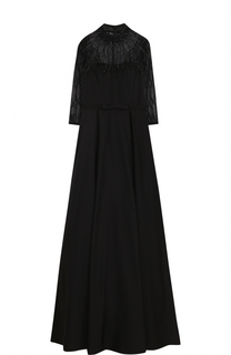 Приталенное платье-макси с воротником-стойкой и укороченным рукавом Basix Black Label