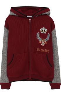 Спортивный кардиган из хлопка и шерсти с аппликациями и капюшоном Dolce &amp; Gabbana