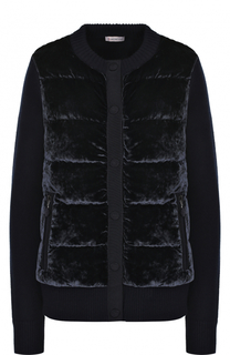 Шерстяной кардиган с круглым вырезом и бархатной вставкой Moncler