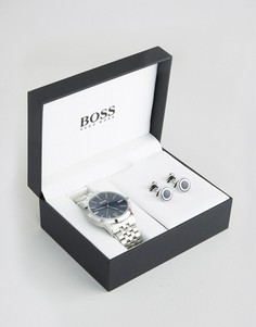 Подарочный набор с часами и запонками из нержавеющей стали BOSS By Hugo Boss - Серебряный