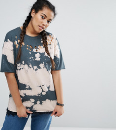Рваная футболка с принтом тай-дай и кружевной отделкой ASOS CURVE - Мульти