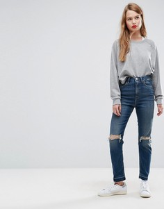 Темные узкие джинсы в винтажном стиле с завышенной талией и рваной отделкой ASOS FARLEIGH - Синий
