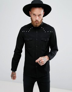Рубашка классического кроя в стиле вестерн с заклепками ASOS - Черный