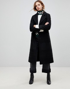 Длинное полушерстяное пальто с поясом Helene Berman - Черный