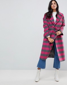 Розовое пальто в клетку с добавлением шерсти Helene Berman - Розовый