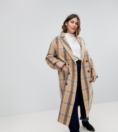 Шерстяное пальто в клетку ASOS CURVE - Мульти