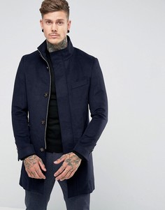 Темно-синее пальто с добавлением шерсти и воротником-стойкой Harry Brown - Темно-синий