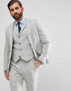 Светло-серый пиджак узкого кроя из 100% шерстяного харрис-твида ASOS - Серый