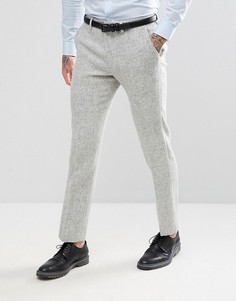 Светло-серые брюки узкого кроя из 100% шерстяного харрис-твида с узором в елочку ASOS - Серый