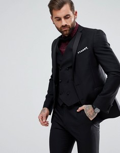 Черный приталенный пиджак-смокинг из 100% шерсти ASOS - Черный