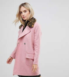 Пальто с леопардовым принтом на воротнике ASOS PETITE - Розовый