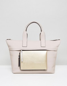Большая сумка-тоут со съемным кошельком на молнии Calvin Klein - Бежевый