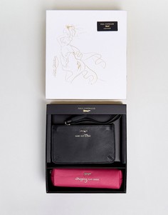 Кожаный пенал с надписью и кошелек в подарочном наборе (розовый/черный) Paul Costelloe - Розовый