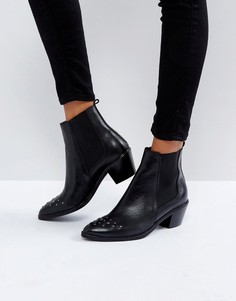 Кожаные ботинки с заклепками на носке H by Hudson - Черный