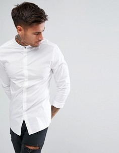 Белая приталенная рубашка на пуговицах и воротником на кнопке ASOS - Белый