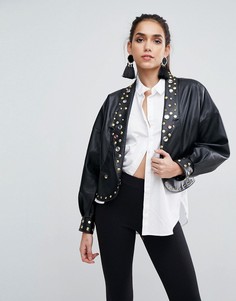 Байкерская куртка из искусственной кожи с отделкой в стиле 80-х ASOS - Черный