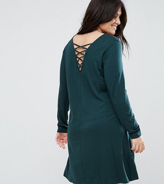 Трикотажное платье с длинными рукавами и отделкой на спине Junarose - Зеленый