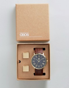Подарочный набор с часами и запонками ASOS - Коричневый