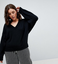 Джемпер с V-образным вырезом и рукавами летучая мышь ASOS CURVE - Черный