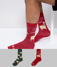Набор из 2 пар новогодних носков с ламой ASOS - Мульти