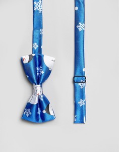 Новогодний галстук-бабочка с принтом 7X - Синий