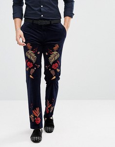 Темно-синие брюки скинни с вышивкой ASOS - Темно-синий