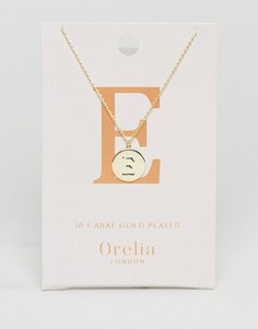Позолоченное ожерелье с инициалом Е на подвеске-диске Orelia - Золотой