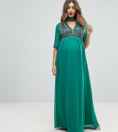 Декорированное платье макси с V-образным вырезом ASOS MATERNITY - Зеленый