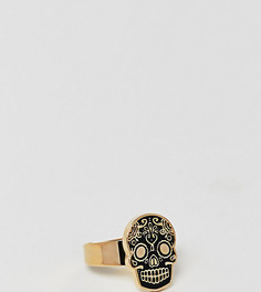 Золотистое кольцо с черепом Noose & Monkey - Черный