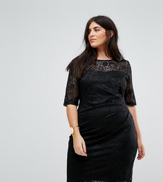 Кружевное платье со сборками по бокам Yumi Plus - Черный