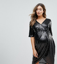 Платье миди с запахом и пайетками TFNC Maternity - Черный