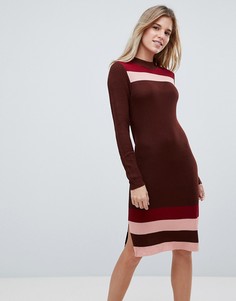 Трикотажное облегающее платье в полоску First & I - Красный