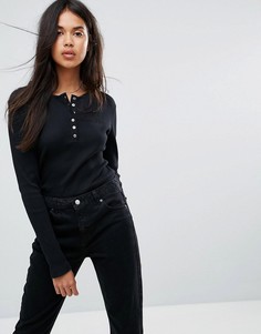 Боди в рубчик с логотипом Calvin Klein Jeans - Черный