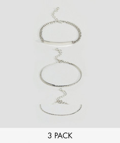 Набор из 3 браслетов-цепочек в винтажном стиле ASOS - Серебряный