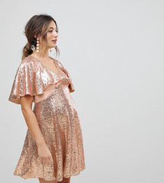 Платье мини с пайетками и расклешенными рукавами ASOS Maternity - Золотой