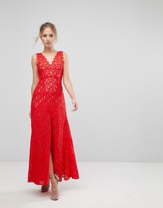 Кружевное платье макси с разрезом Aijek - Красный