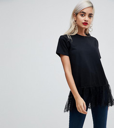 Футболка с кружевной оборкой ASOS PETITE - Черный