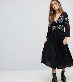 Платье макси с вышивкой ASOS PETITE - Черный