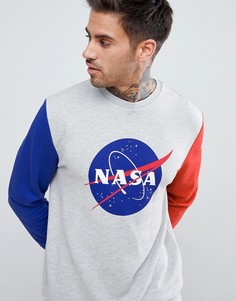 Свитшот с принтом NASA и контрастными рукавами ASOS - Серый