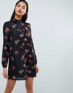 Платье-рубашка в стиле вестерн с цветочным принтом Fashion Union - Черный