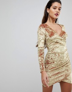 Бархатное платье мини с запахом и сборками Flounce London - Золотой