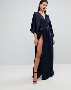 Платье-кимоно макси с двумя разрезами и боди Flounce London - Темно-синий