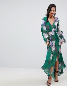 Платье макси с цветочным принтом и оборками ASOS - Мульти