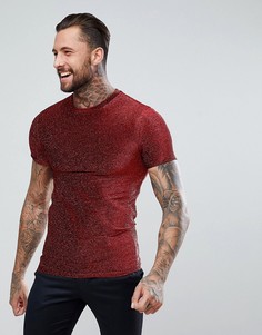 Длинная красная обтягивающая футболка металлик ASOS - Красный