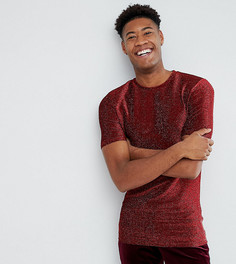 Длинная красная обтягивающая футболка металлик ASOS TALL - Красный